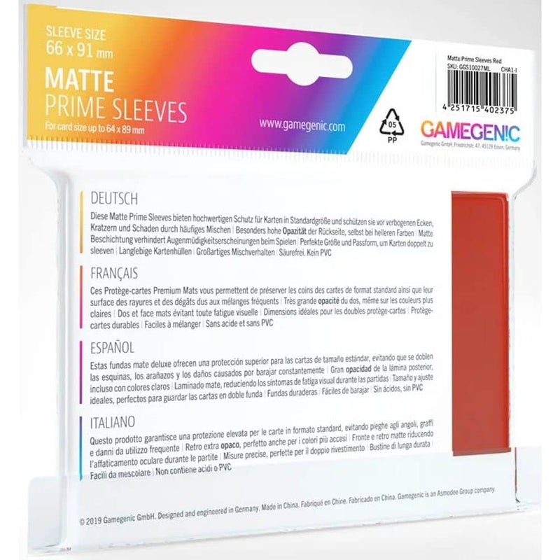 Gamegenic 100 Pack 66 x 91 mm Red Standard Size Matte Prime Sleeves (GG1027) - Image 2